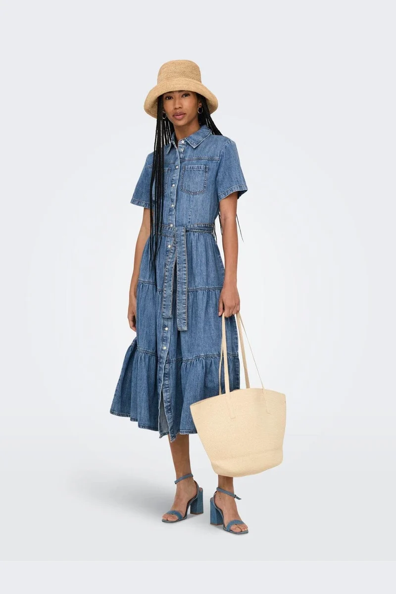 Only - Onlaliyah S/S Layer Dress Akm - 4531306 Medium Blue Denim
