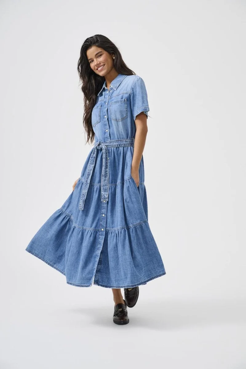 Only - Onlaliyah S/S Layer Dress Akm - 4531306 Medium Blue Denim
