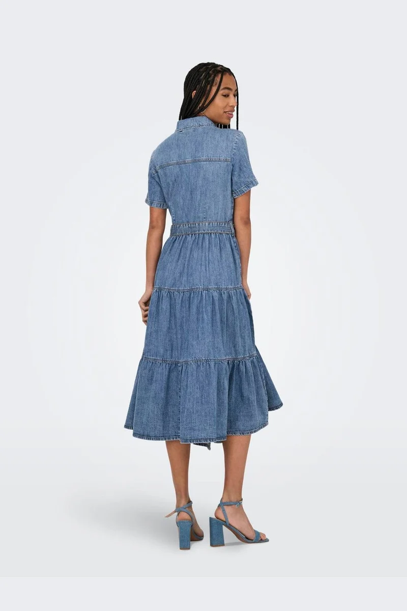 Only - Onlaliyah S/S Layer Dress Akm - 4531306 Medium Blue Denim