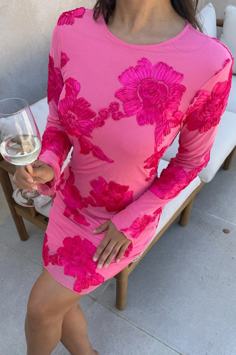 BYIC - Malouic Mesh Dress A23748 - Fuchsia Pink Flower