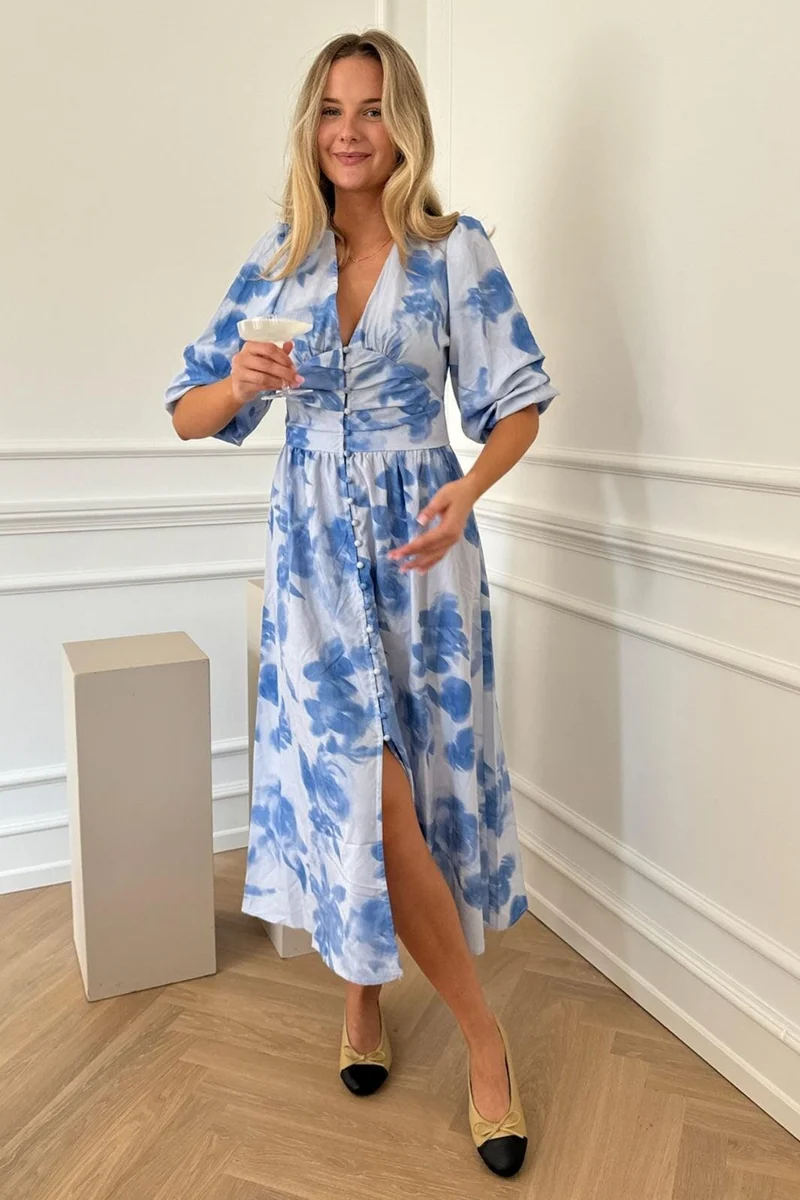 BYIC - Adelic Long Dress - abfp Abstract Blue Flower Print