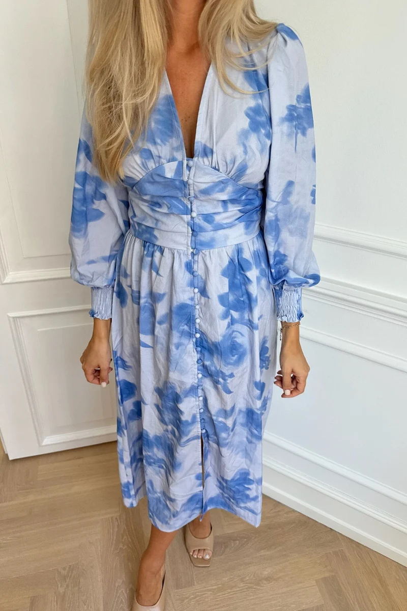 BYIC - Adelic Long Dress - abfp Abstract Blue Flower Print