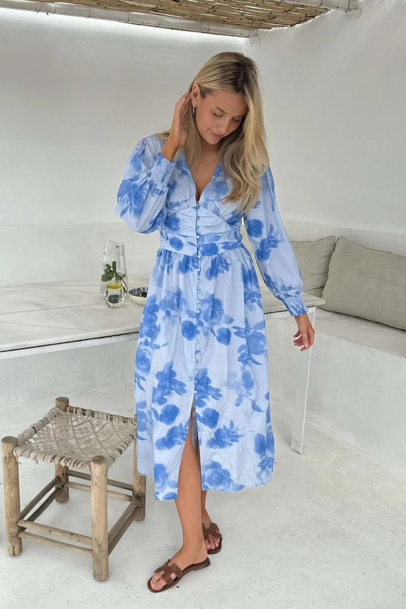 BYIC - Adelic Long Dress - abfp Abstract Blue Flower Print