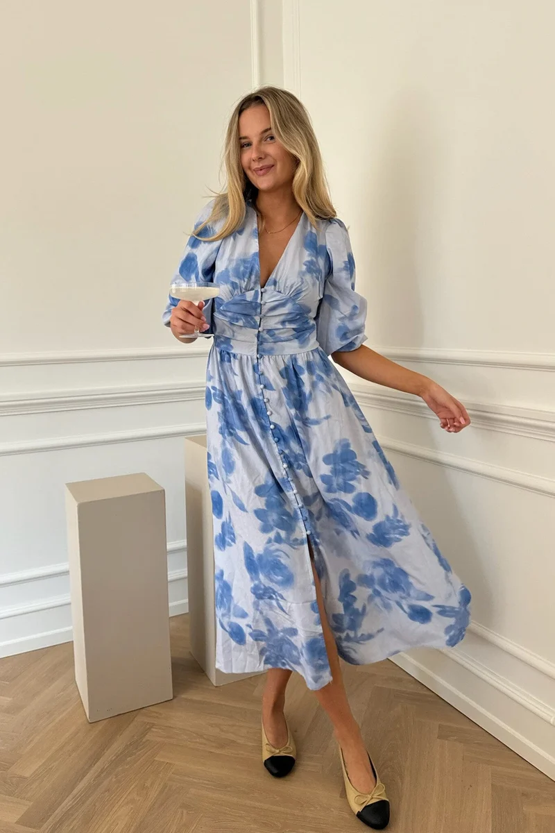 BYIC - Adelic Long Dress - abfp Abstract Blue Flower Print