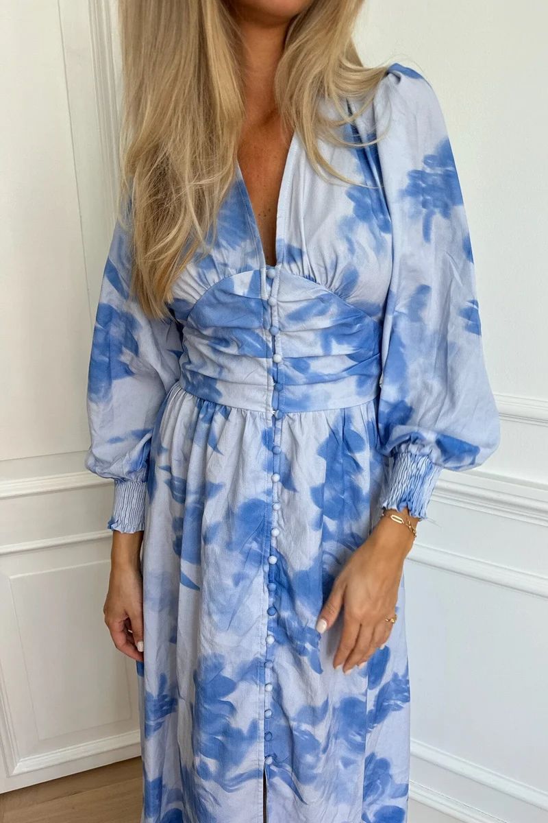 BYIC - Adelic Long Dress - abfp Abstract Blue Flower Print