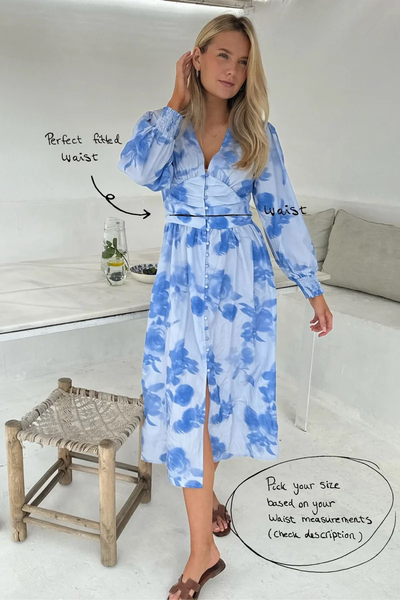 BYIC - Adelic Long Dress - abfp Abstract Blue Flower Print