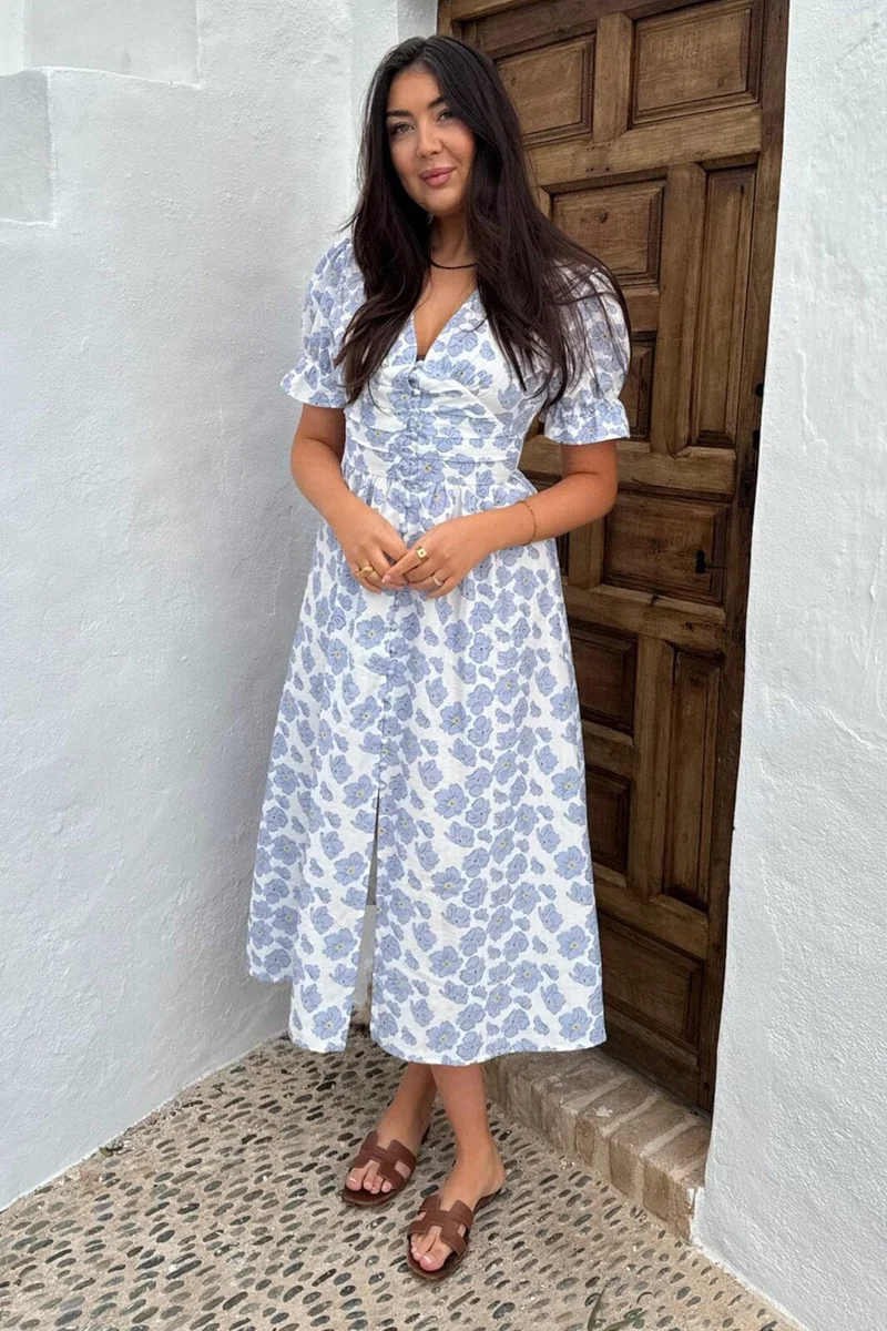 BYIC - Adelic Long Ss Dress - bdf Blue Dazzling Flower
