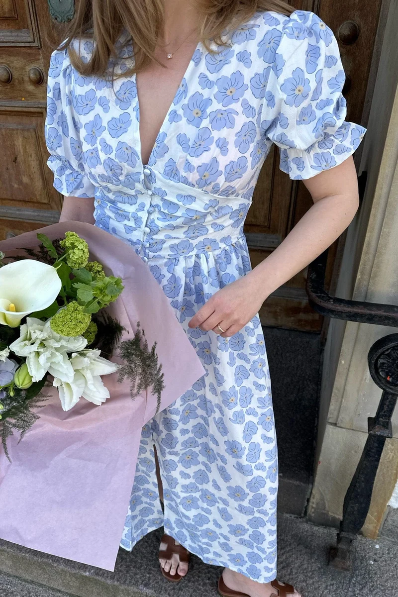 BYIC - Adelic Long Ss Dress - bdf Blue Dazzling Flower