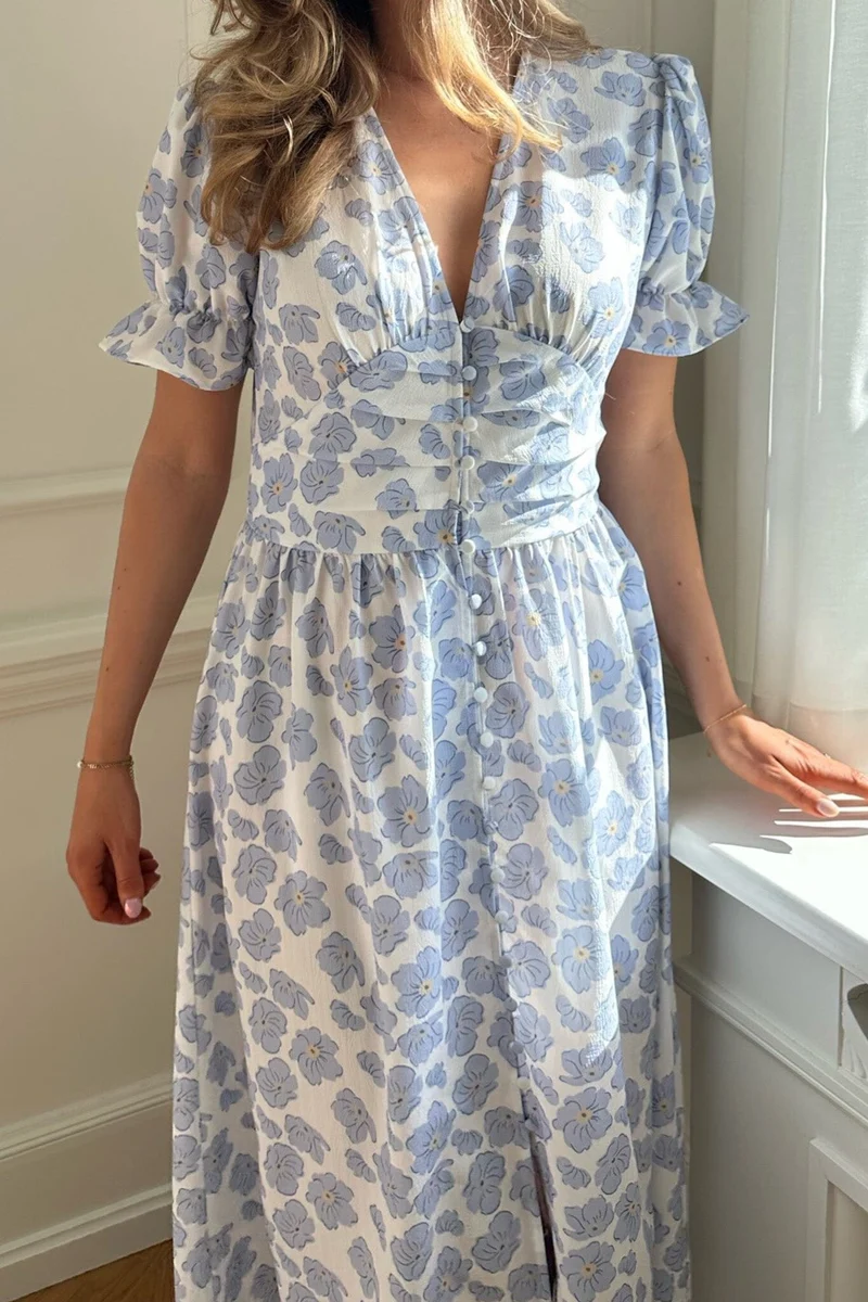 BYIC - Adelic Long Ss Dress - bdf Blue Dazzling Flower