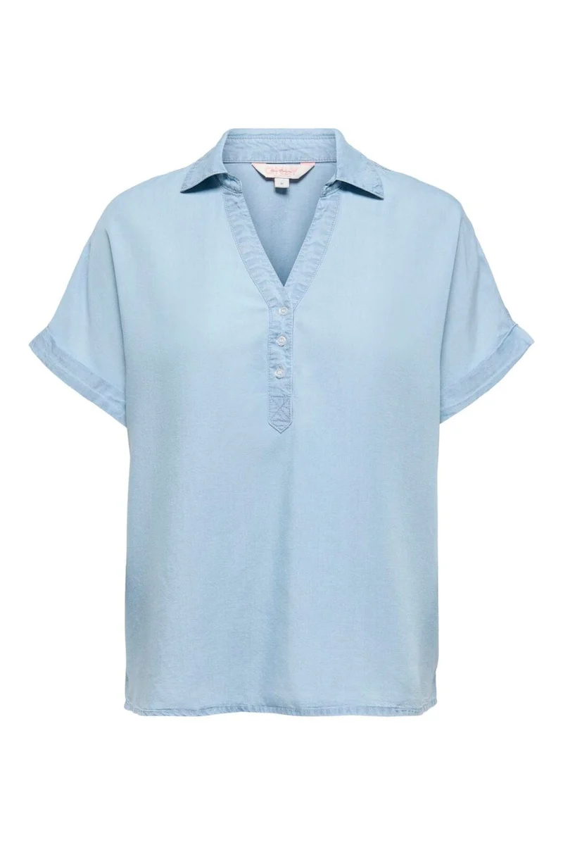 Only - Onlcharis Life Cap Sleeve Shirt Cc - 4910840 Light Blue Denim