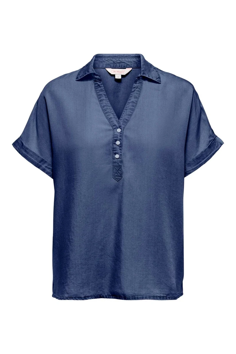 Only - Onlcharis Life Cap Sleeve Shirt Cc - 4977052 Dark Blue Denim