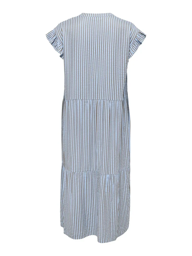 Only - Onlbari Sl Fril Vneck Midi Dress - 5029954 Soft Chambray W. Morel