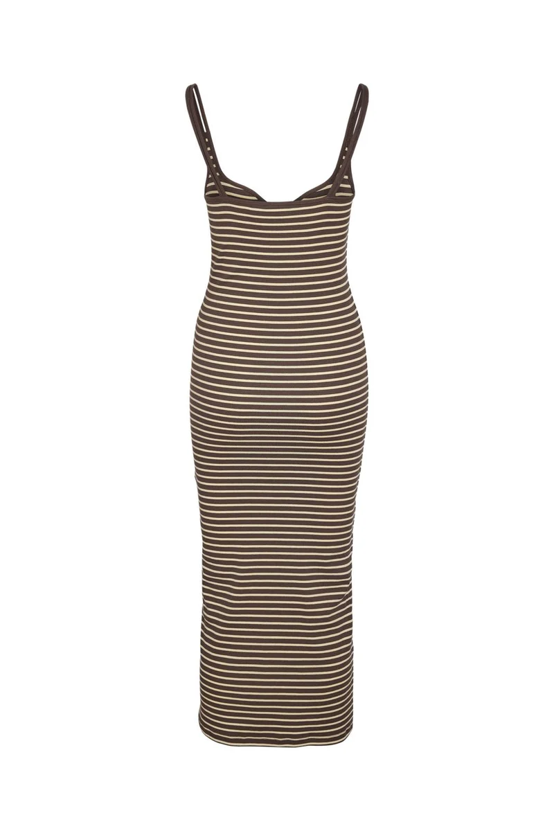 Noisy May - Nmjudy S/L Striped Midi Dress - 5012087 Chocolate Brown French Vanilla