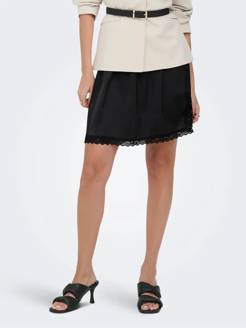 Only - Onlmenus Lace Satin Short Skirt - 5131875 Black Black Lace