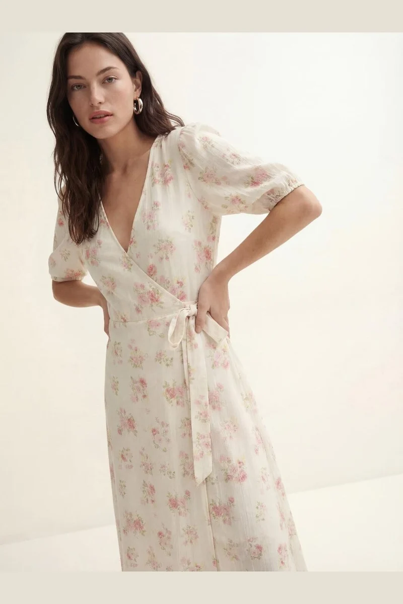 Vero Moda - Vmbella 2/4 V-Neck Wrap 7/8 Dress - 5037521 Birch Pink Bella Flower