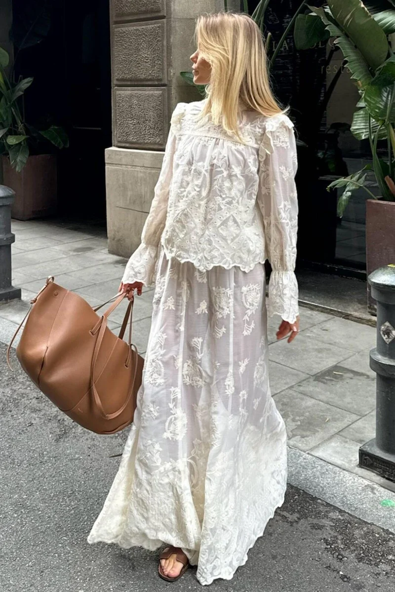 BYIC - Ellinoric Lace Maxi Skirt - vw Vintage White