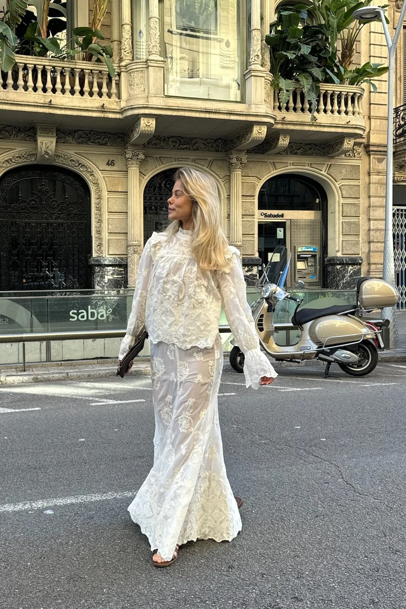 BYIC - Ellinoric Lace Maxi Skirt - vw Vintage White