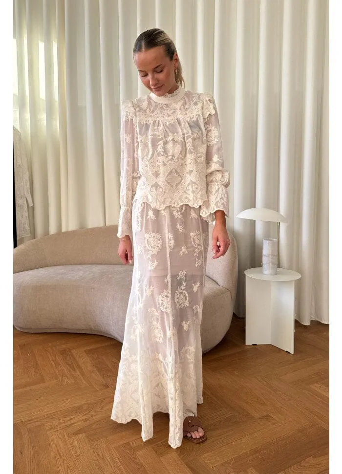 BYIC - Ellinoric Lace Maxi Skirt - vw Vintage White
