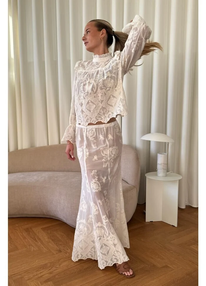 BYIC - Ellinoric Lace Maxi Skirt - vw Vintage White