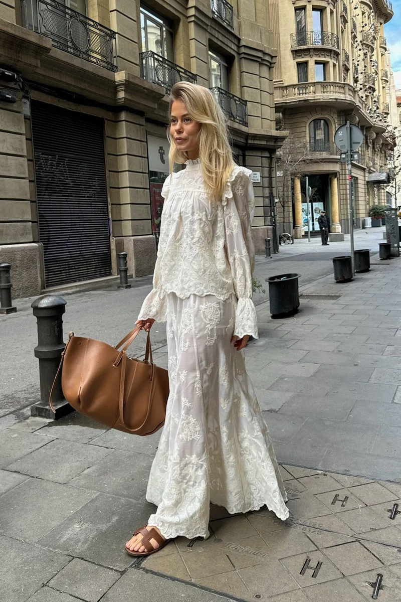 BYIC - Ellinoric Lace Maxi Skirt - vw Vintage White