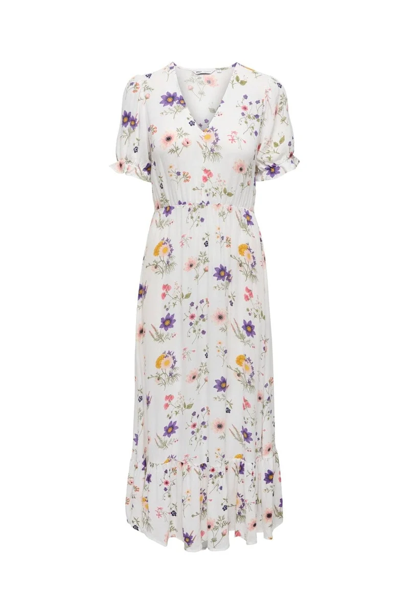 Only - Onlchianti S/S Long Dress - 5023448 Cloud Dancer Favorite Flower