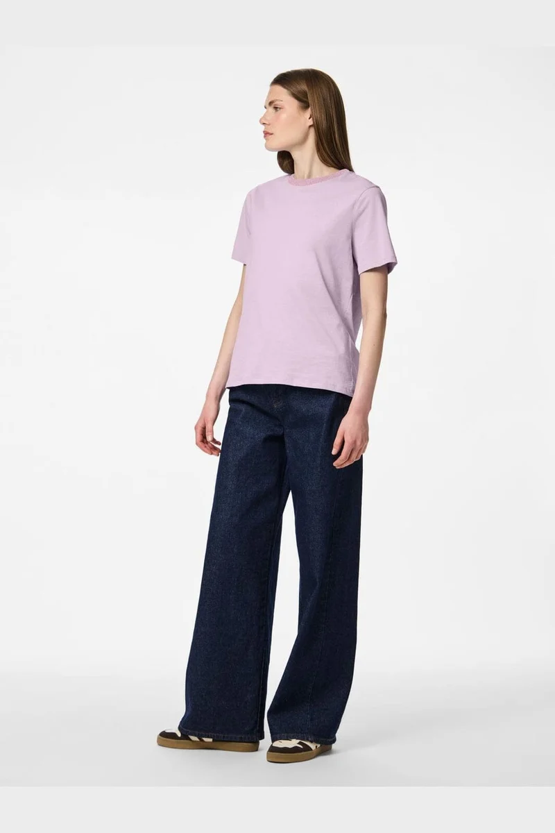 Pieces - Pcria Ss Lurex Neck Tee - 5005605 Winsome Orchid Lurex Rib