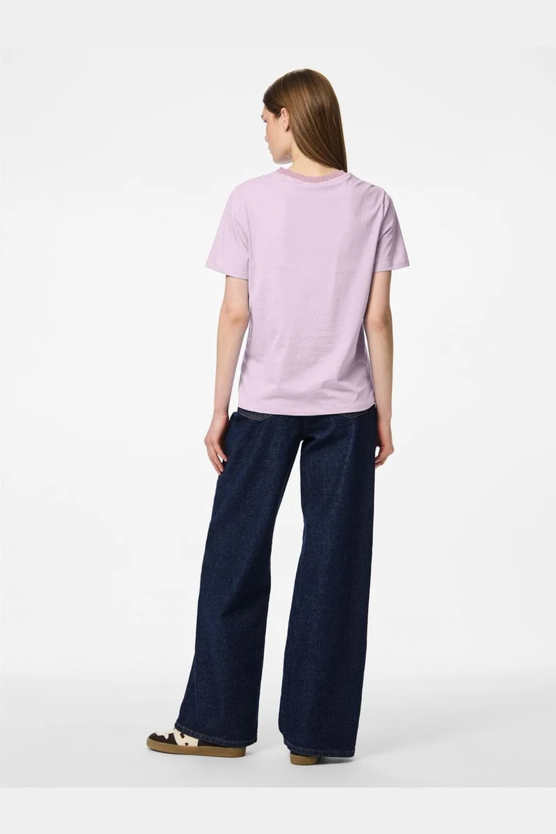 Pieces - Pcria Ss Lurex Neck Tee - 5005605 Winsome Orchid Lurex Rib