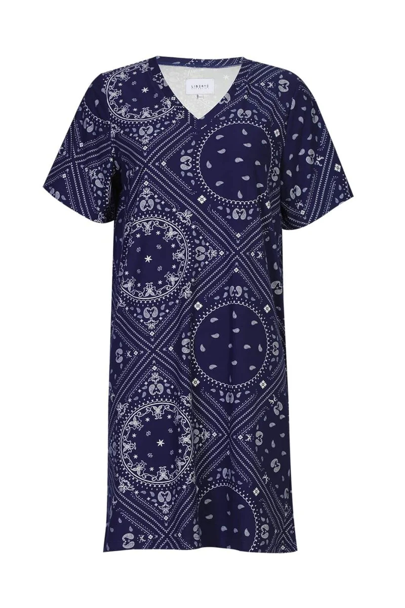 Liberte - Alma-Vneck-Tshirt-Dress 9594 - Blue Scarf