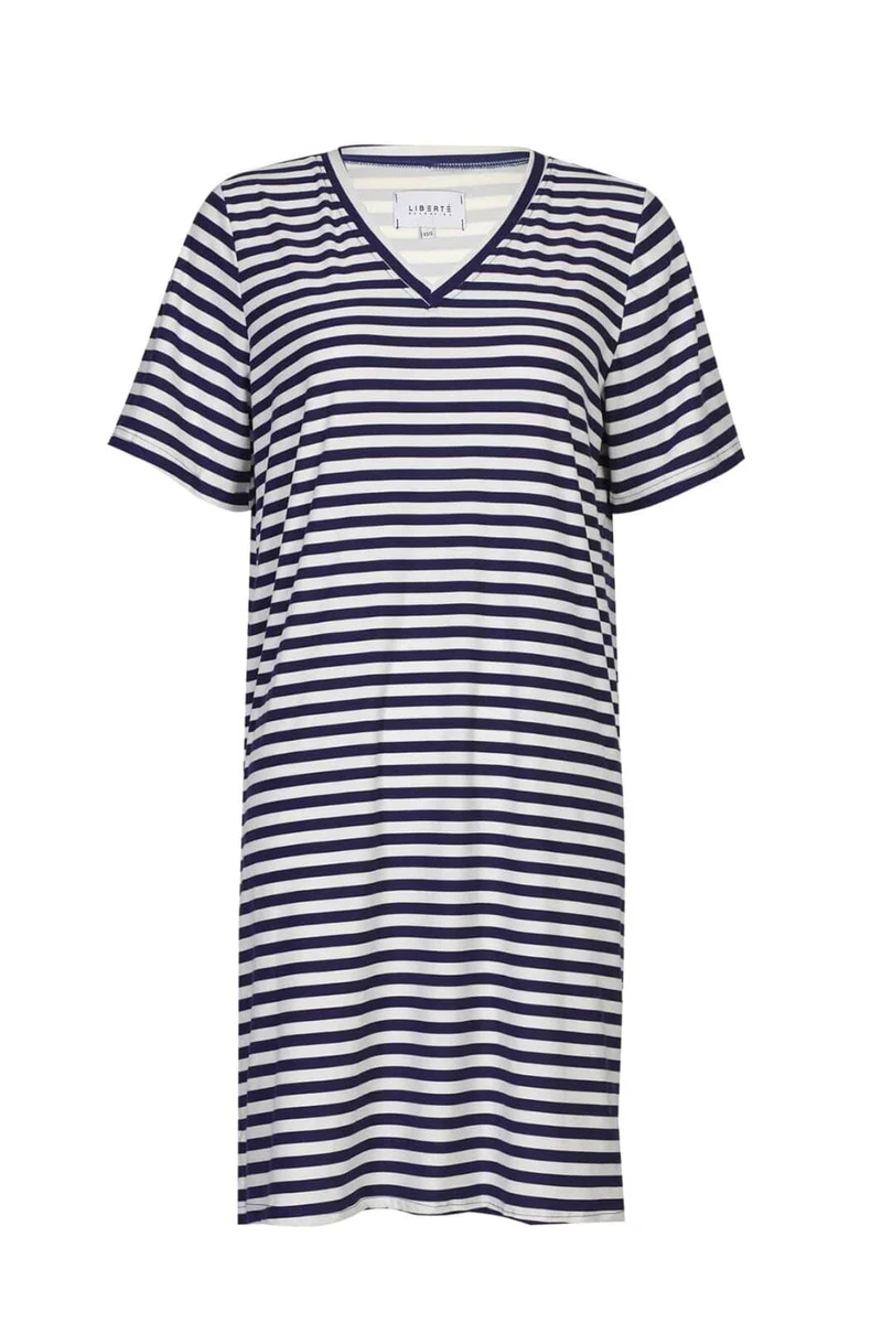 Liberte - Alma-Vneck-Tshirt-Dress 9594 - Blue Creme Stripe