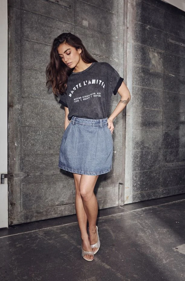 Haute L'Amitié - Denim Pleat Skirt HL10627 - Denim Blue