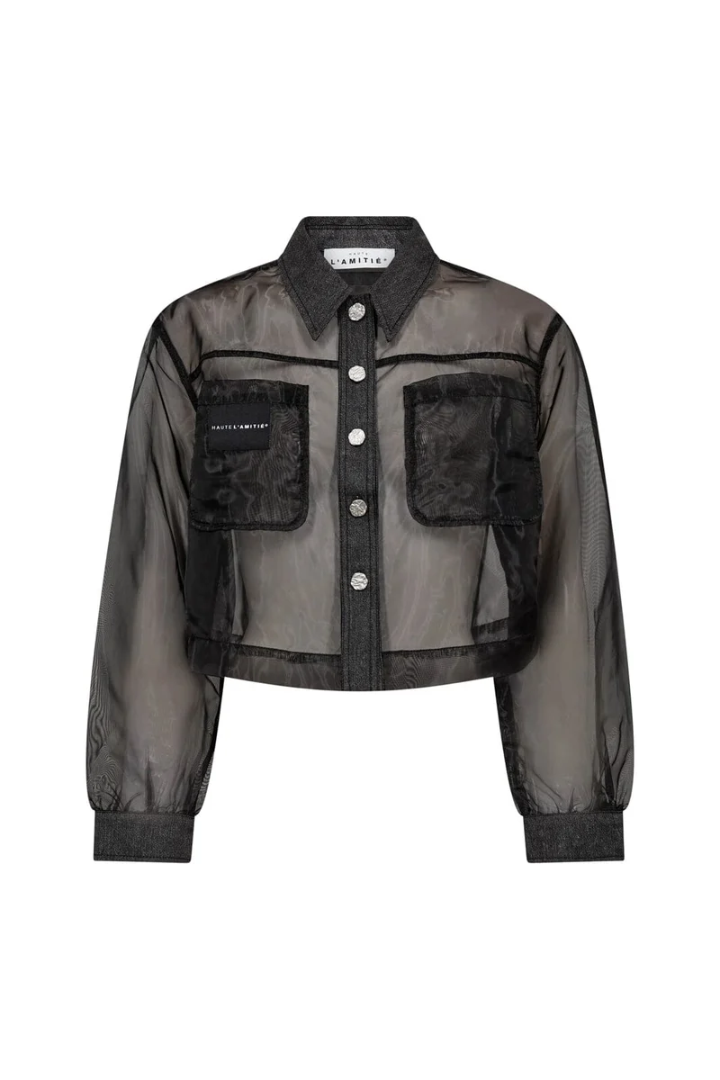 Haute L'Amitié - Organza Crop Denim Shirt HL10614 - Black