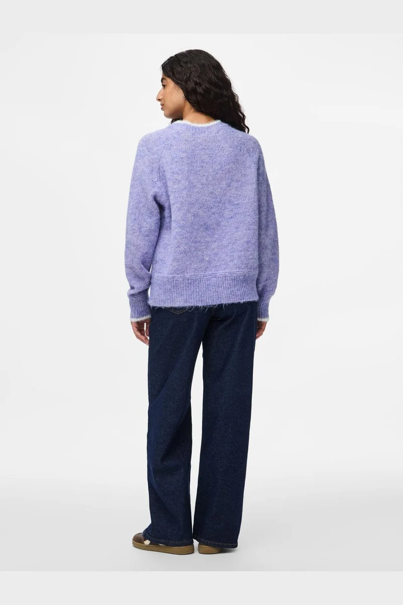 Pieces - Pcivy Ls O-Neck Contrast Knit - 4802856 Baby Lavender White Contrast