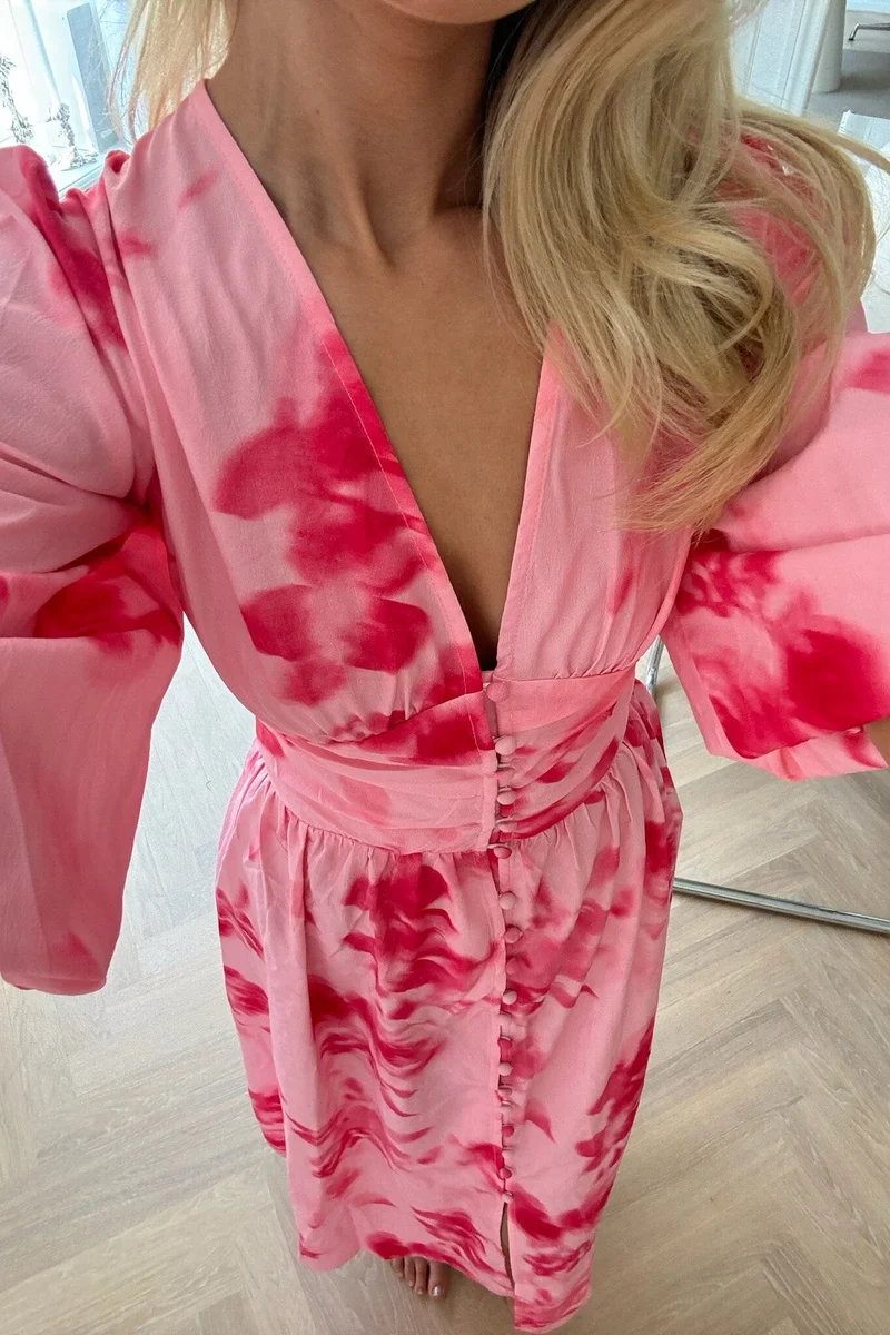 BYIC - Adelic Long Dress - apfp Abstract Pink Flower Print