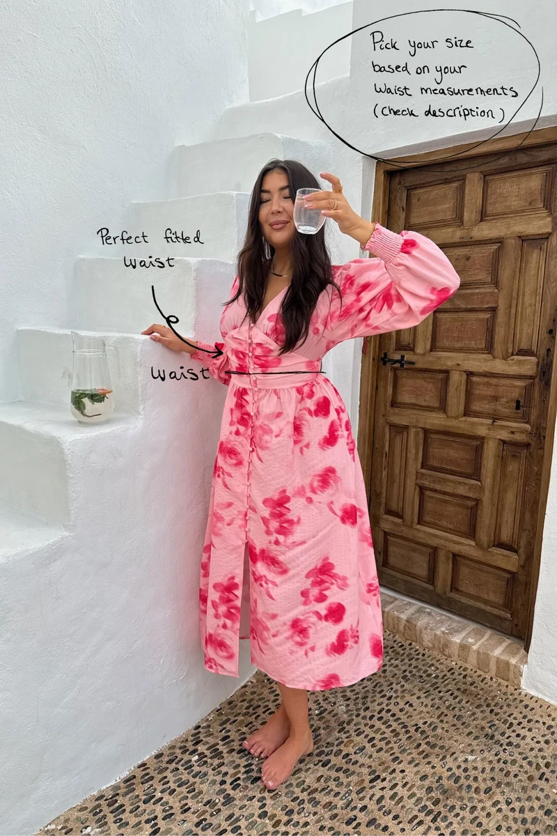 BYIC - Adelic Long Dress - apfp Abstract Pink Flower Print
