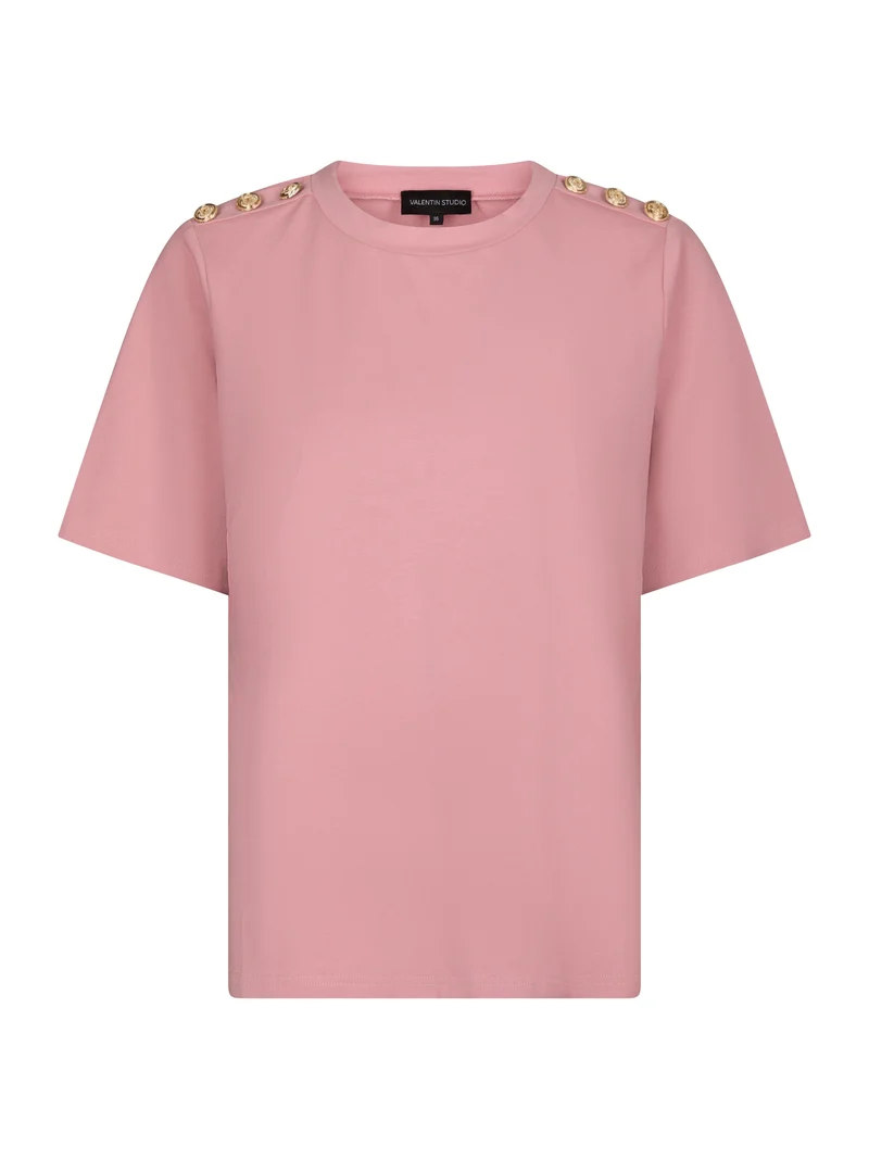 Valentin Studio - Gold Button Casual T-Shirt 162366 - 823 - Evening Rose