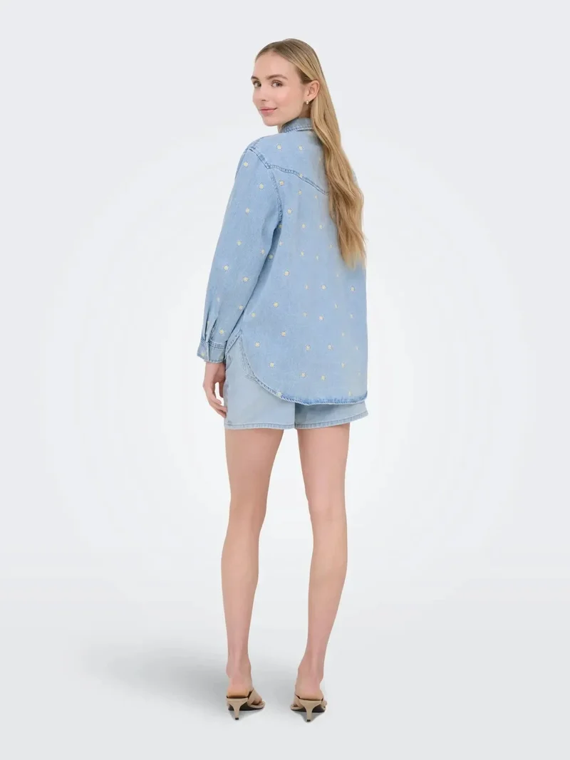 Only - Onlvera Ls Daisy Emb Shirt Qyt - 4992049 Medium Blue Denim