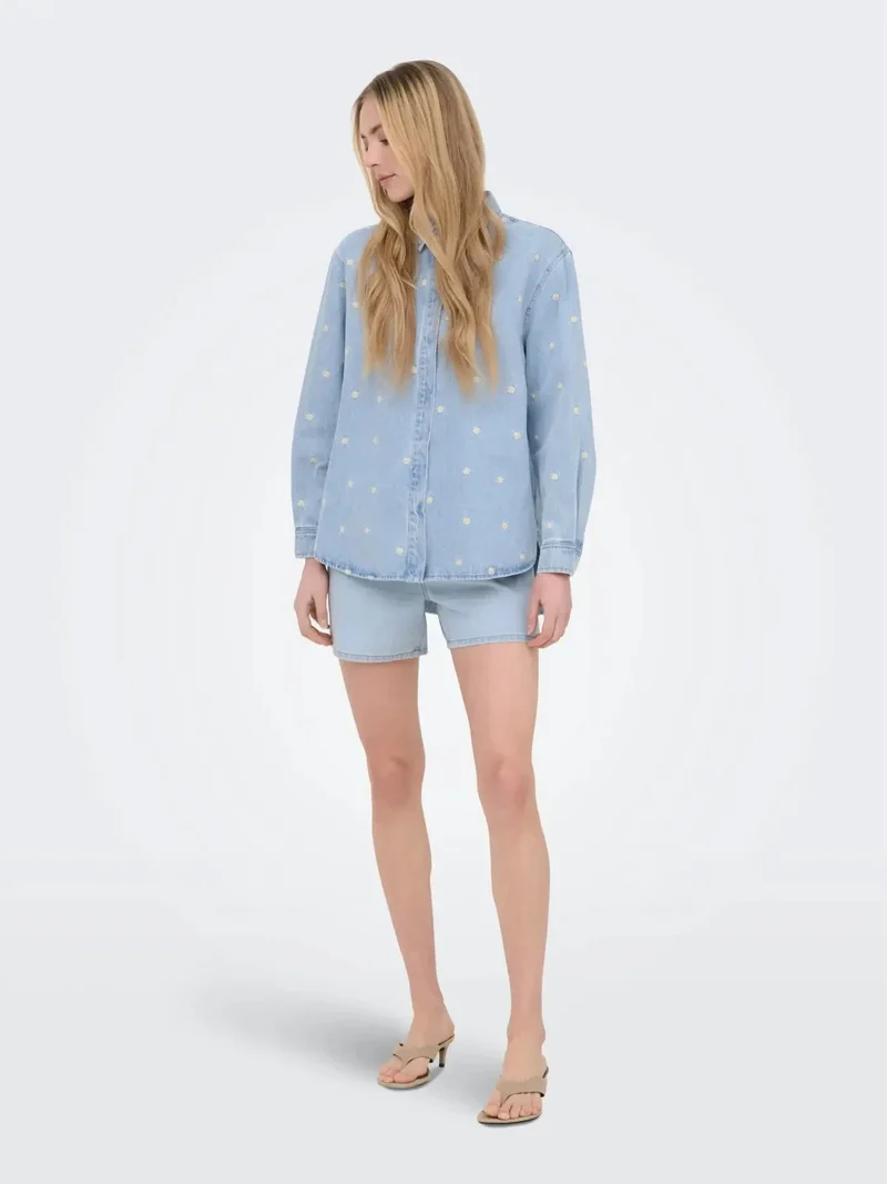 Only - Onlvera Ls Daisy Emb Shirt Qyt - 4992049 Medium Blue Denim
