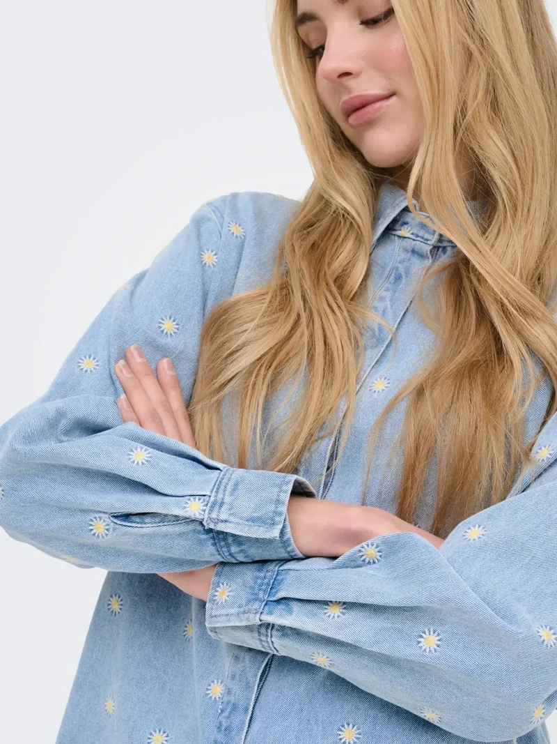 Only - Onlvera Ls Daisy Emb Shirt Qyt - 4992049 Medium Blue Denim