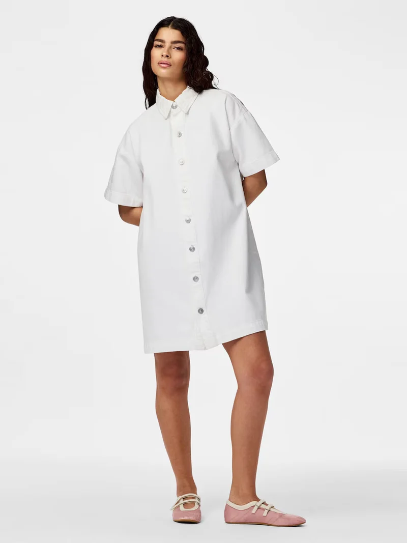 Pieces - Pcsky Ss A-Shape Denim Dress - 4992591 Bright White