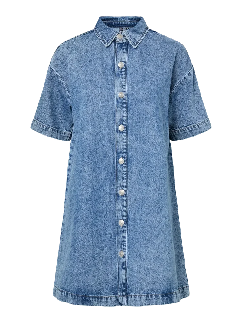 Pieces - Pcsky Ss A-Shape Denim Dress - 4898433 Medium Blue Denim