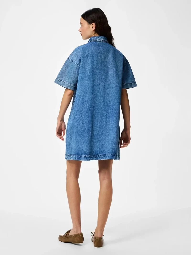 Pieces - Pcsky Ss A-Shape Denim Dress - 4898433 Medium Blue Denim