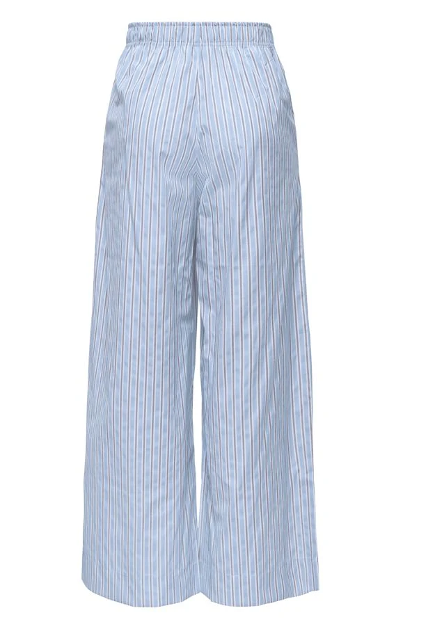 Only - Onlloris Striped Wide Pull Up Pants - 5086621 Chambray Blue W. Bright White + Black