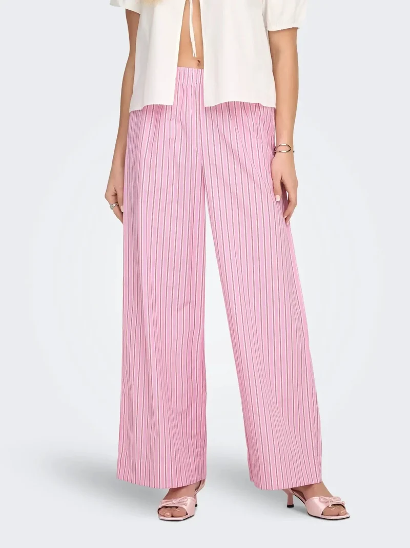 Only - Onlloris Striped Wide Pull Up Pants - 4988487 Lilac Sachet Spiced Apple