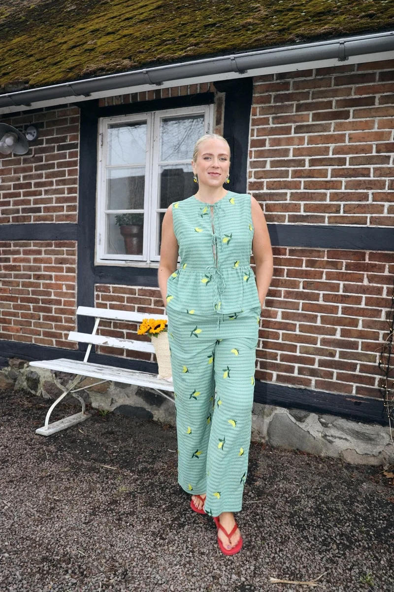 Molly&My x Caroline Dan - Cheerful Pants - Lemon Emb.fabric