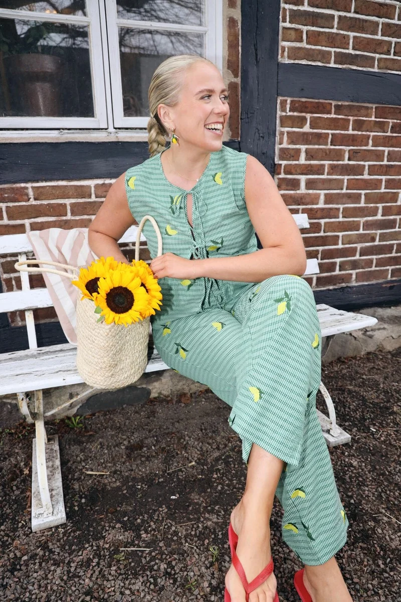 Molly&My x Caroline Dan - Cheerful Pants - Lemon Emb.fabric