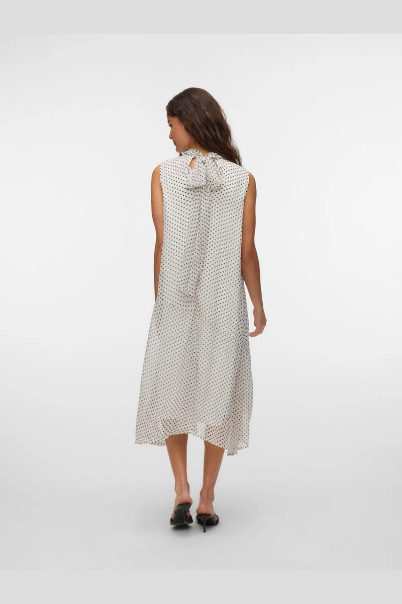 Vero Moda - Vmsmilla Sl Halterneck Long Dress - 5045931 Snow White Dot Black