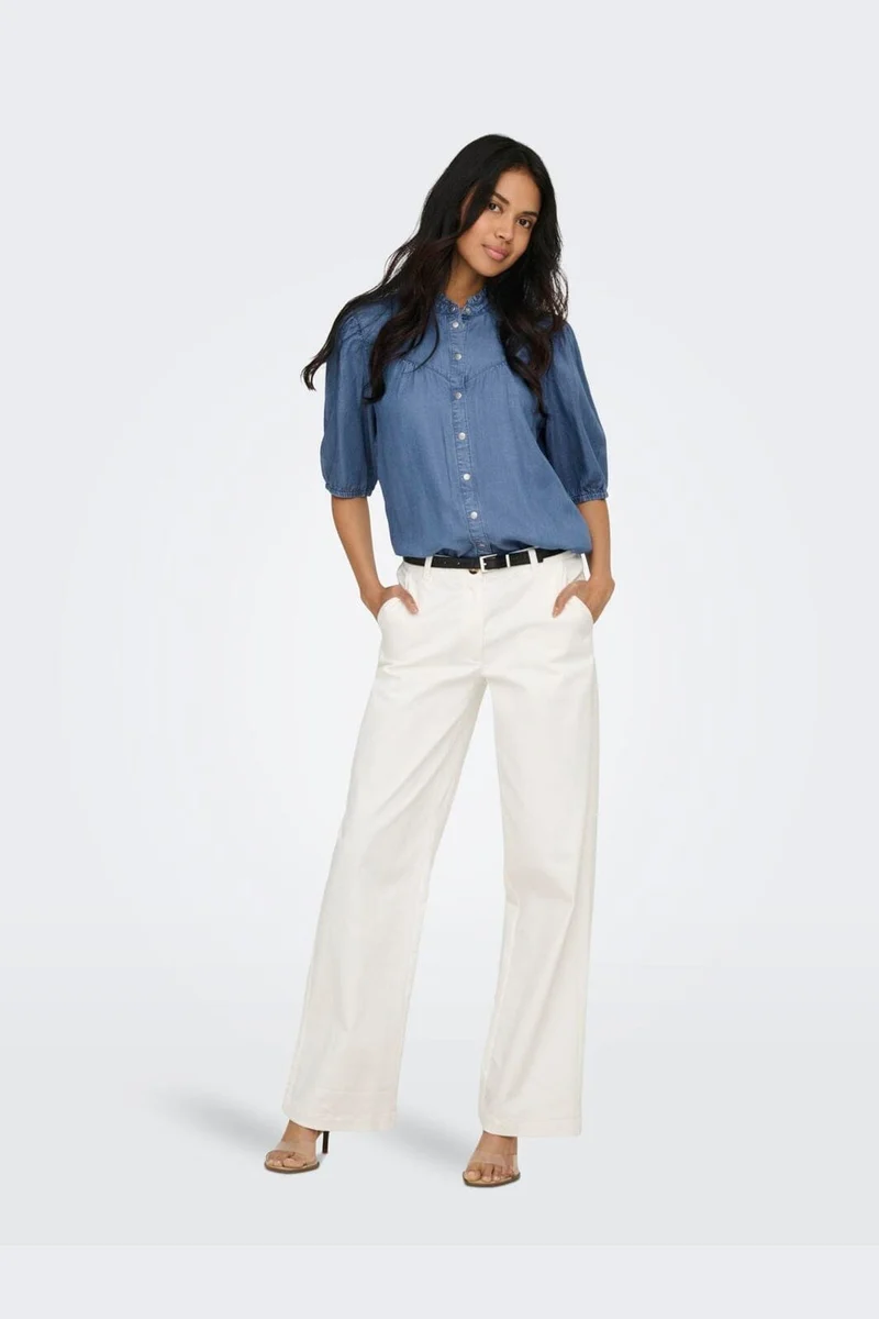Only - Onlcharis Life 2/4 Frill Shirt Cc - 4910874 Medium Blue Denim