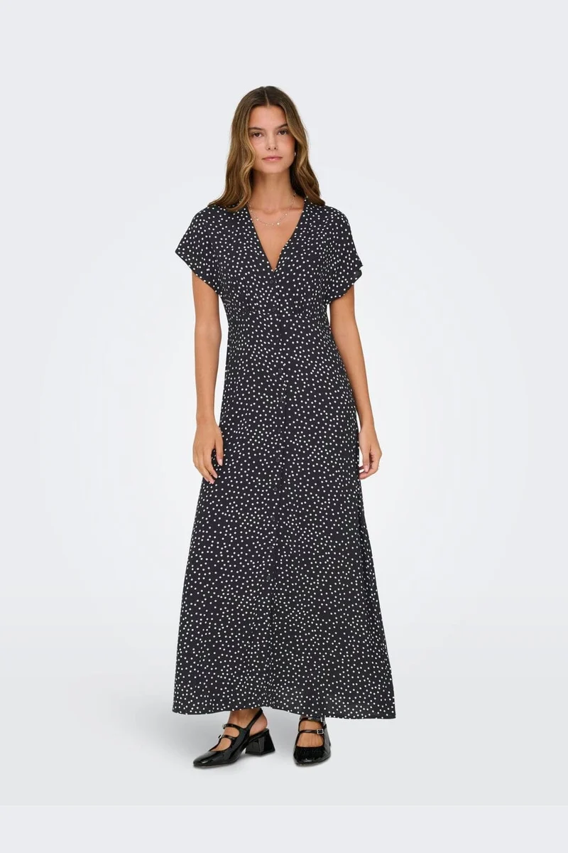 Only - Onlnova Life Vis Mollie Long Dress - 4974125 Black 722 Cool Dots