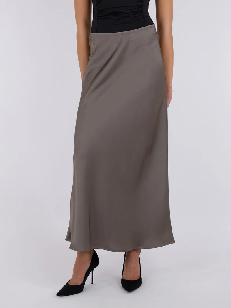 Neo Noir - Vicky Heavy Sateen Skirt - Warm Grey