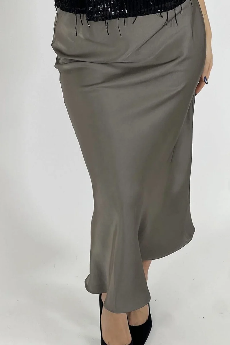 Neo Noir - Vicky Heavy Sateen Skirt - Warm Grey